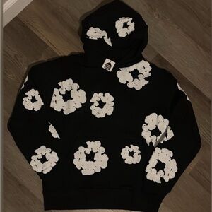 Black Hoodie with White Floral Pattern